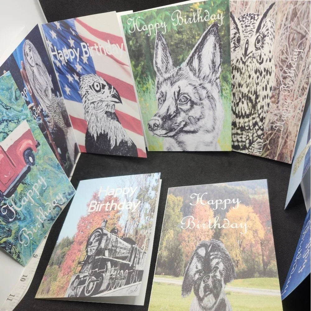 Hand Crafted Set of 9 Original Art Assorted Nature Birthday Cards